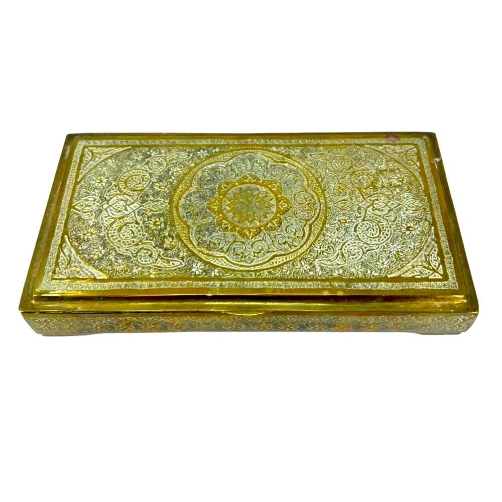Vintage Brass-Hand Etched Trinket Box